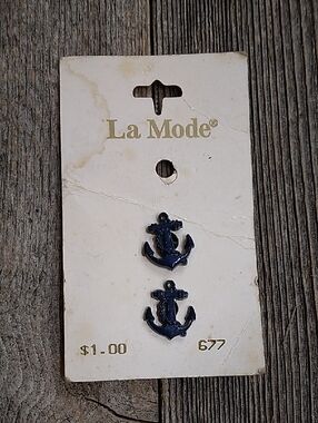 La Mode Vintage Navy Blue Anchor Buttons Set Of 2